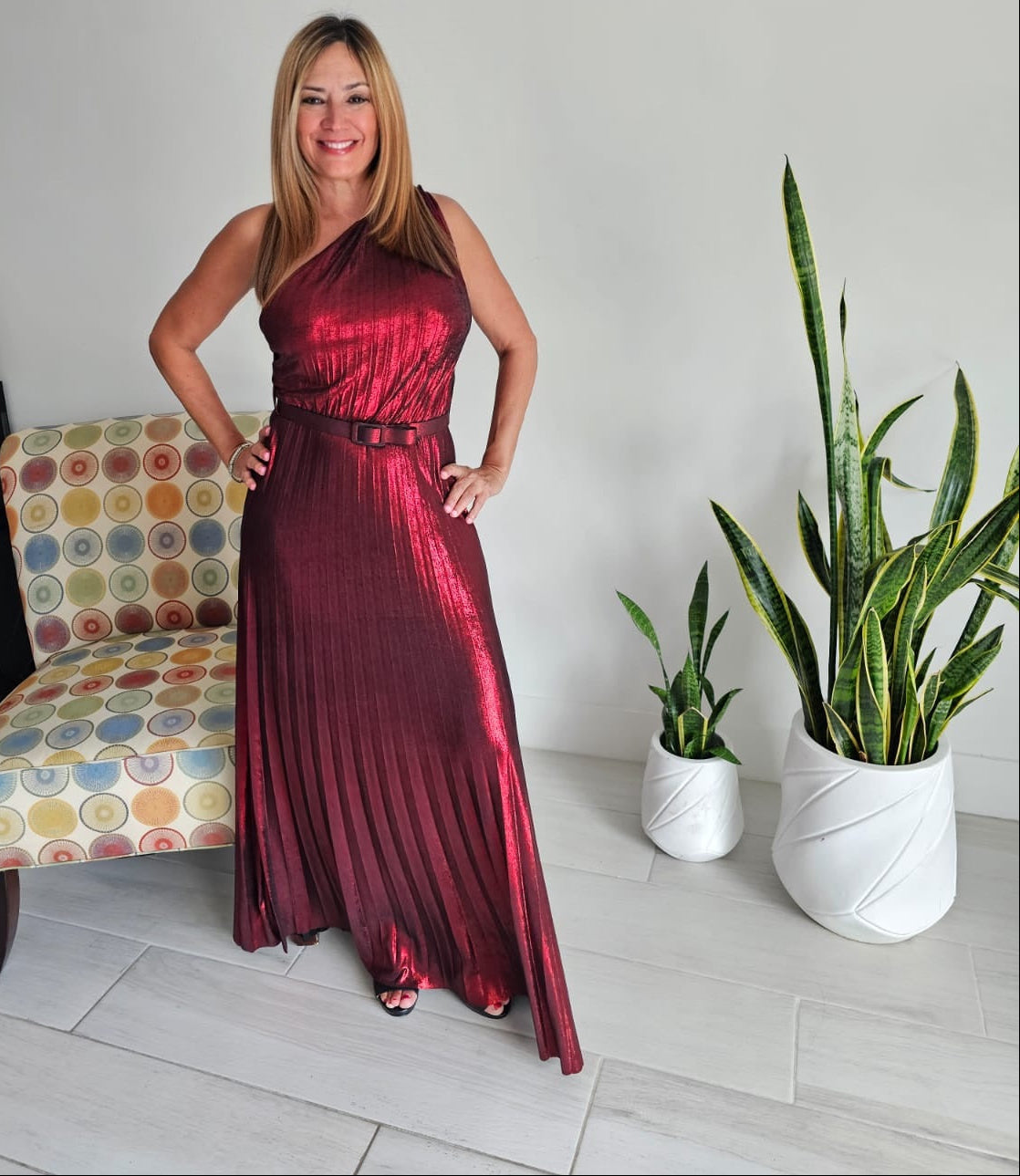 One Shoulder Metallic Dress - Italian Designer Party Dress