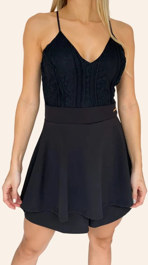 The Lace Cross-Back Mini Dress